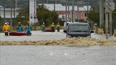 Cảnh ngập lụt do siêu bão Hagibis tại tỉnh Nagano, Nhật Bản, ngày 14/10/2019. - Ảnh: AFP/TTXVN