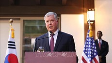 Đặc phái viên Mỹ về Triều Tiên Stephen Biegun phát biểu tại một sự kiện ở Washington, DC ngày 2/10/2019. - Ảnh: Yonhap/TTXVN