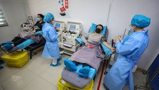 Những bác sĩ đã hồi phục sau khi nhiễm virus corona hiến huyết tương tại Vũ Hán hôm 18/3. - Ảnh: AFP.