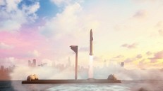 Mô phỏng Starship cất cánh từ bệ phóng ngoài khơi. - Ảnh: SpaceX.