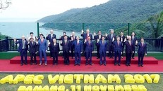 Chủ tịch nước Trần Đại Quang và các Trưởng đoàn dự Hội nghị các Nhà lãnh đạo Kinh tế APEC lần thứ 25 chụp ảnh chung. (Ảnh: TTXVN)