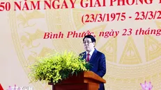 Chủ tịch nước Lương Cường phát biểu kỷ niệm 50 năm Giải phóng tỉnh Bình Phước (23/3/1975-23/3/2025). Ảnh: Lâm Khánh/TTXVN.