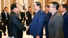 Chủ tịch Quốc hội Trần Thanh Mẫn gặp song phương Chủ nhiệm Ủy ban Đối ngoại của Quốc hội Lào Sanya Praseuth. Ảnh: Doãn Tấn/TTXVN.