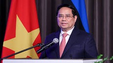 Thủ tướng Phạm Minh Chính phát biểu tại Diễn đàn doanh nghiệp Việt Nam-Estonia.