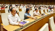 Các đại biểu Quốc hội biểu quyết thông qua các dự án Luật tại Kỳ họp thứ 9.