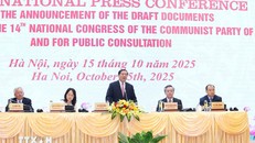 Ban Tuyên giáo và Dân vận Trung ương tổ chức Họp báo quốc tế công bố dự thảo các văn kiện trình Đại hội đại biểu toàn quốc lần thứ XIV của Đảng để lấy ý kiến nhân dân. Ảnh: Phương Hoa/TTXVN.