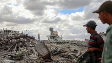 Các tòa nhà bị phá hủy do xung đột tại Khan Younis, Dải Gaza.