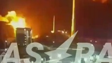 Ảnh chụp màn hình từ một video được cho là ghi lại cảnh nổ tại nhà máy nhiệt điện kết hợp Oryol