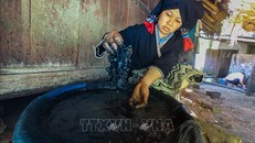 Chú thích ảnh Phụ nữ Dao Tiền ở Bản Sưng (Hoà Bình) tự tay nhuộm chàm, vẽ sáp ong, thêu và may quần áo cho các thành viên trong gia đình.