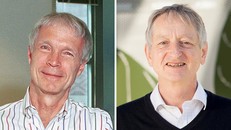 John Hopfield (bên trái) và Geoffrey Hinton. Ảnh: AP