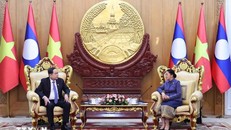Chủ tịch Quốc hội Trần Thanh Mẫn gặp Phó Chủ tịch nước CHDCND Lào Pany Yathotou. Ảnh: Thống Nhất/TTXVN