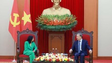 Tổng Bí thư Tô Lâm tiếp Ủy viên Bộ Chính trị Đảng Xã hội chủ nghĩa Thống nhất (PSUV), Phó Tổng thống thường trực Cộng hòa Bolivar Venezuela Delcy Rodríguez Gómez. Ảnh: Thống Nhất/TTXVN