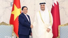 Thủ tướng Phạm Minh Chính hội đàm với Thủ tướng Nhà nước Qatar Sheikh Mohammed bin Abdulrahman bin Jasim Al-Thani. Ảnh: Dương Giang/TTXVN