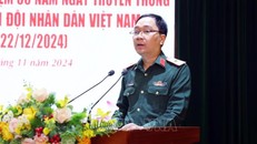 Thiếu tướng Trần Ngọc Anh, Cục trưởng Cục Chính trị, Tổng cục Chính trị QĐND Việt Nam phát biểu. Ảnh: Phạm Kiên/TTXVN