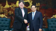 Thủ tướng Phạm Minh Chính tiếp Đại sứ Cộng hòa Áo tại Việt Nam Philipp Agathonos. Ảnh: Dương Giang/TTXVN