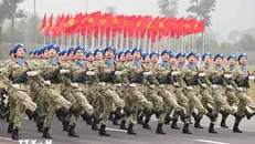 Kiểm tra hợp luyện diễu binh, diễu hành trong Lễ kỷ niệm 50 năm Ngày Giải phóng miền Nam, thống nhất đất nước. Ảnh: Minh Đức/TTXVN