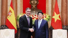 Chủ tịch nước Lương Cường tiếp Thủ tướng Tây Ban Nha Pedro Sánchez. Ảnh: Lâm Khánh/TTXVN