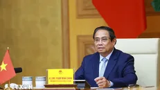 Thủ tướng Phạm Minh Chính phát biểu tại Hội nghị cấp cao trực tuyến về khí hậu. Ảnh: Dương Giang/TTXVN