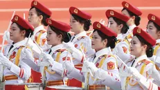 Khối nữ quân nhạc trong diễu binh, diễu hành kỷ niệm 50 năm Ngày giải phóng miền Nam, thống nhất đất nước. Ảnh: Hoàng Triều