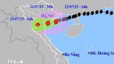 Hướng di chuyển của bão số 3 lúc 7 giờ ngày 22/7. 