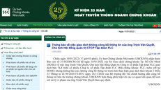 Thông báo của Uỷ ban Chứng khoán Nhà nước về việc bán cổ phiếu FLC của ông Trịnh Văn Quyết.