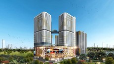 Phối cảnh dự án Bcons Bình An – Đông Tây với tòa tháp đôi độc đáo.