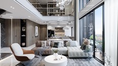 Căn Duplex “lên sóng” livestream số 2 là một trong những căn hộ đẹp nhất dự án, với 3 phòng ngủ, diện tích sử dụng hơn 155m2, thiết kế thông tầng đẳng cấp, trần cao và tầm view panorama đắt giá như một biệt thự trên không. Với nội thất hoàn thiện liền tường cao cấp, khách hàng có thể vào ở hoặc cho thuê ngay - một lợi thế vượt trội so với các dự án đang mở bán khác vẫn trong quá trình thi công.