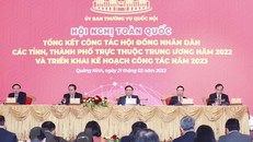 Chủ tịch Quốc hội Vương Đình Huệ và Thường trực Ban Bí thư Võ Văn Thưởng dự và chỉ đạo hội nghị. Ảnh: Doãn Tấn/TTXVN.