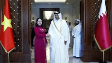Phó Chủ tịch nước Võ Thị Ánh Xuân với Chủ tịch Quốc hội Qatar Hassan bin Abdullah Al-Ghanim. Ảnh: Lâm Khánh/TTXVN.