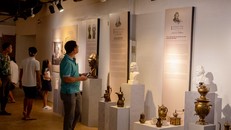 Một góc trưng bày của triển lãm “Trịnh Công Sơn – Cảm hứng từ Thiền và Cà phê”.