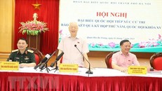 Tổng Bí thư Nguyễn Phú Trọng phát biểu tại buổi tiếp xúc cử tri. Ảnh: Trí Dũng/TTXVN.