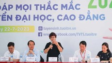 PGS.TS Nguyễn Thu Thủy, Vụ trưởng Vụ Giáo dục Đại học thuộc Bộ Giáo dục và Đào tạo phát biểu tại Ngày hội tư vấn lựa chọn nguyện vọng xét tuyển Đại học, Cao đẳng năm 2023. Ảnh: Thanh Tùng/TTXVN.