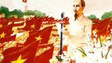 Bác Hồ đọc Tuyên ngôn Độc lập. Ảnh: Bảo tàng Mỹ thuật Việt Nam.