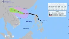 Bản đồ đường đi của Bão số 3, lúc 7h ngày 6/9/2024. Ảnh: TTXVN.