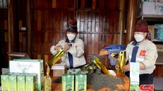 Thành viên HTX sản xuất kinh doanh và dịch vụ tổng hợp Bình Thuận, xã Phổng Lái, đóng gói sản phẩm.