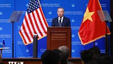 Tổng Bí thư, Chủ tịch nước Tô Lâm có bài phát biểu chính sách tại Đại học Columbia. Ảnh: Lâm Khánh/TTXVN.