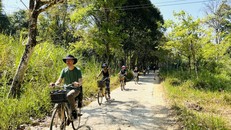 Đến với rừng Nam Cát Tiên, du khách có thể khám phá rừng bằng xe đạp để tận hưởng trọn vẹn không gian xanh mát ở nơi đây. Đây cũng là sản phẩm du lịch xanh đang được nhiều người nước ngoài trải nghiệm khi đến Việt Nam. Ảnh: Hoàng Tuyết/TTXVN.