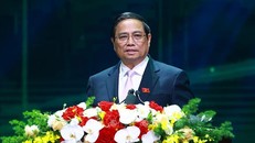 Thủ tướng Phạm Minh Chính phát biểu tại Lễ công bố sản phẩm đạt Thương hiệu Quốc gia Việt Nam lần thứ 9 năm 2024. Ảnh: Dương Giang/TTXVN.