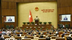 Chủ tịch Quốc hội Trần Thanh Mẫn phát biểu bế mạc Kỳ họp thứ 8, Quốc hội khóa XV. Ảnh: Doãn Tấn/TTXVN.