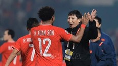 Sau nhiều cơ hội, phút 55, Xuân Son đã ghi bàn thắng đầu tiên của mình trong màu áo đội tuyển quốc gia, nâng tỷ số trận đấu lên 2-0. Ảnh: Minh Quyết/TTXVN.