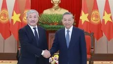 Tổng Bí thư Tô Lâm tiếp Thủ tướng Kyrgyzstan Adylbek Kasymaliev. Ảnh: Thống Nhất/TTXVN