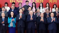 Tổng Bí thư Tô Lâm và các đại biểu dự chương trình Gặp gỡ lưu học sinh, sinh viên Việt Nam-Trung Quốc các thời kỳ. Ảnh: Thống Nhất/TTXVN 