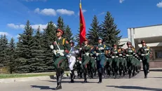 Đoàn Quân đội Nhân dân Việt Nam tham gia duyệt binh trên Quảng trường Đỏ trong giờ tập luyện. Ảnh: Tâm Hằng/TTXVN