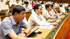 Kết quả biểu quyết cho thấy 436 đại biểu tán thành, chiếm tỷ lệ 91,21%. Ảnh: TTXVN