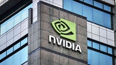 Biểu tượng của Tập đoàn Nvidia tại một trụ sở.