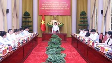 Chủ tịch nước Lương Cường làm việc với Tỉnh ủy Hưng Yên và Tỉnh ủy Thái Bình về việc thực hiện Nghị quyết Hội nghị Trung ương 11, khóa XIII. Ảnh: Lâm Khánh/TTXVN.