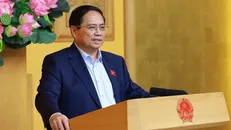 Thủ tướng Phạm Minh Chính phát biểu tại Hội nghị tổng kết đợt cao điểm đấu tranh ngăn chặn buôn lậu, gian lận thương mại, hàng giả. 