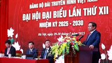 Thủ tướng Phạm Minh Chính, Bí thư Đảng ủy Chính phủ phát biểu tại Đại hội đại biểu Đảng bộ Đài Truyền hình Việt Nam lần thứ XII, nhiệm kỳ 2025 - 2030. Ảnh: Dương Giang/TTXVN.