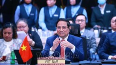 Thủ tướng Phạm Minh Chính dự và phát biểu tại Hội nghị Cấp cao ASEAN - Trung Quốc lần thứ 28. Ảnh: Dương Giang/TTXVN.