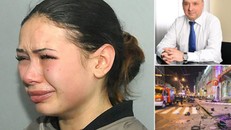 Elena (trái) và tỷ phú Vasyli Zaitsev (trên cùng bên phải) và hiện trường vụ tai nạn